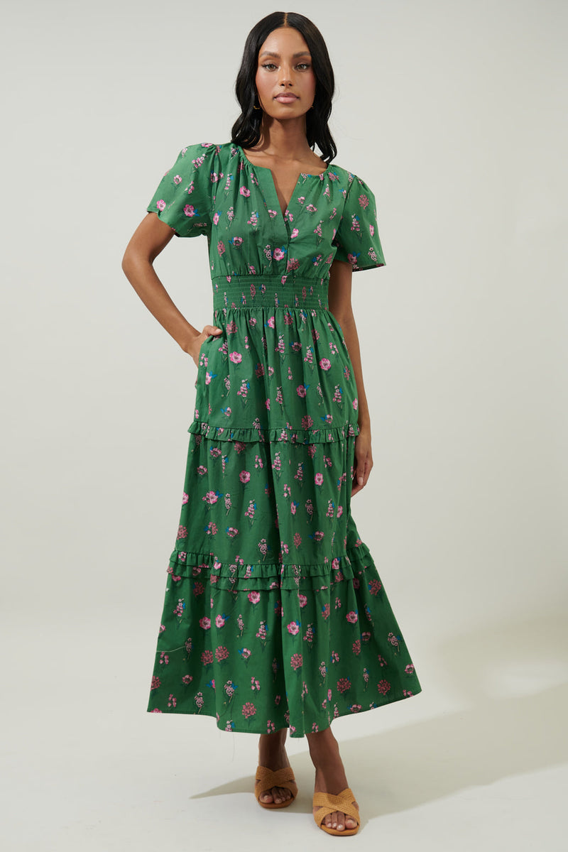 Trini Floral Palmer Poplin Tiered Maxi Dress – Sugarlips