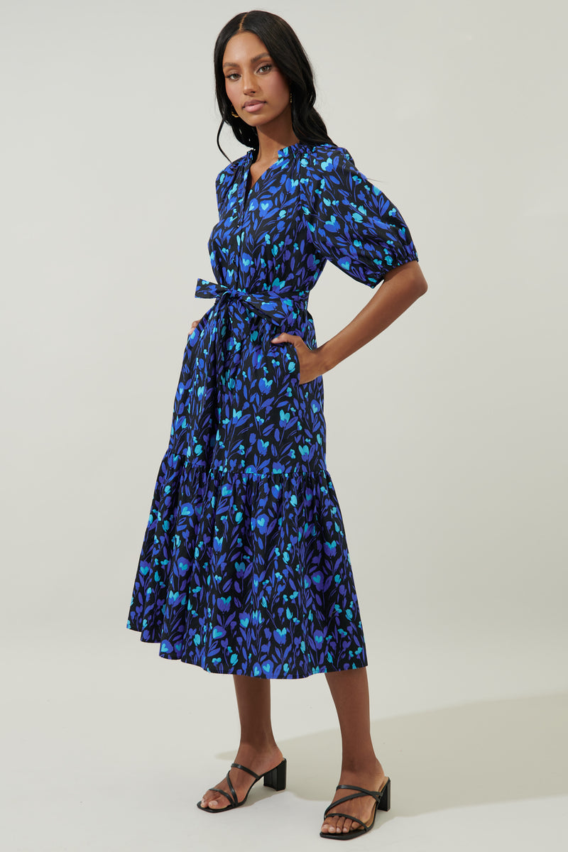 Zorya Floral Wynette Tiered Midi Dress – Sugarlips