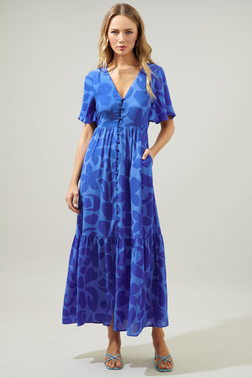 Alegria Floral Pismo Button Down Flutter Maxi Dress Sugarlips