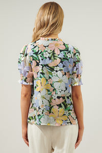 Topanga Floral Tailwind Henley Button Front Blouse