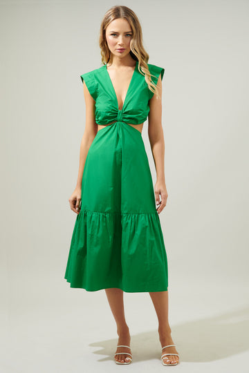 Tiered Midi Dress with Cutout Waist - Sunlit Holiday Escape main image 0