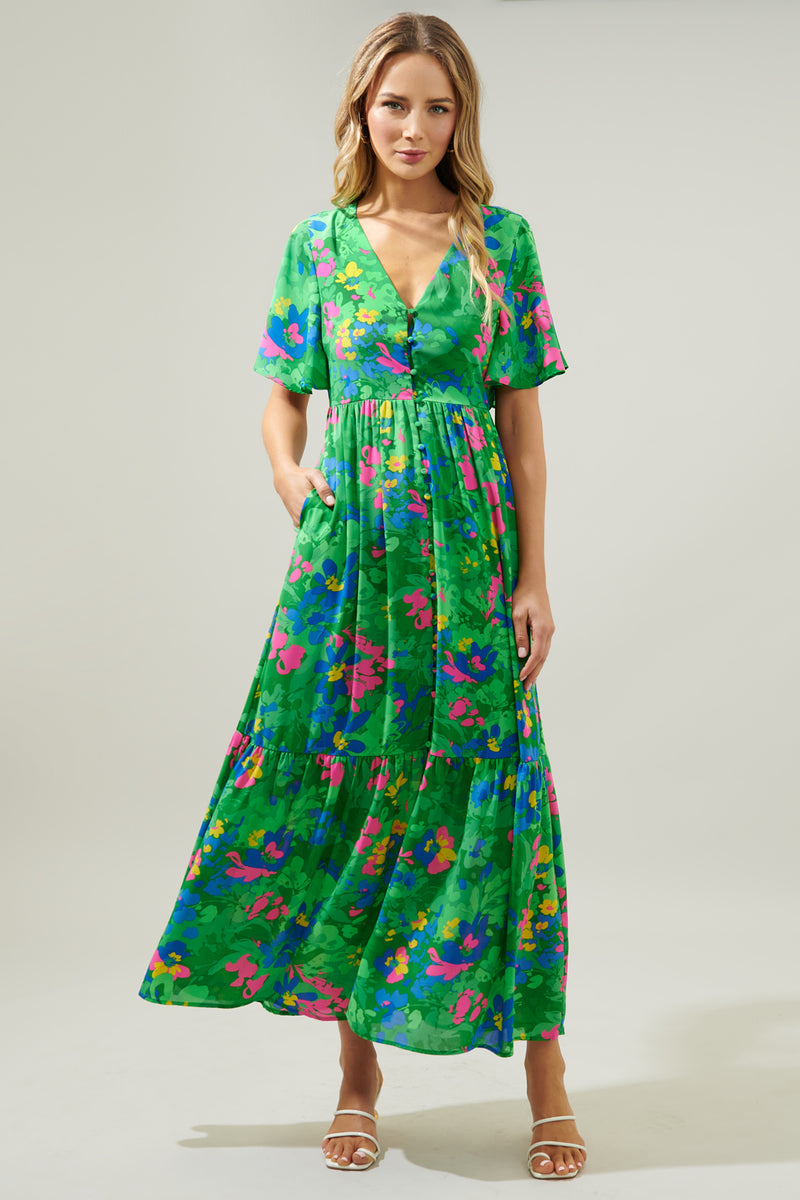 Ivy Floral Pismo Button Down Flutter Maxi Dress – Sugarlips