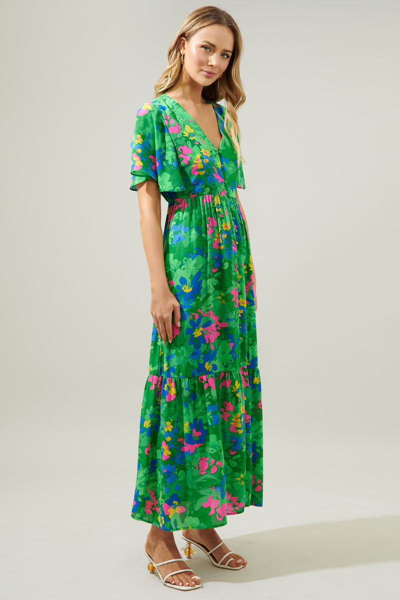 Ivy Floral Pismo Button Down Flutter Maxi Dress – Sugarlips