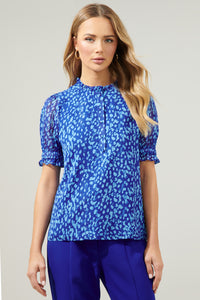 Madeira Abstract Tailwind Henley Button Front Blouse