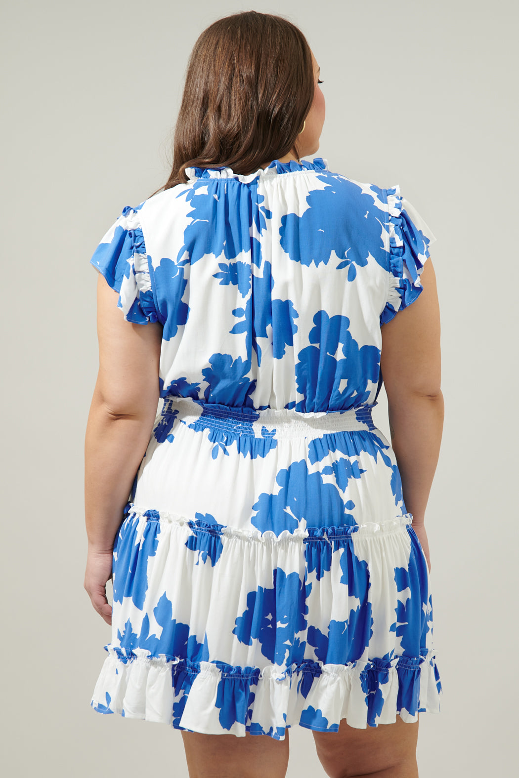 Don't Be Shy Toledo Tiered Mini Dress Curve WHITE-BLUE / 1X by Sugarlips Don't Be Shy Toledo Tiered Mini Dress Curve WHITE-BLUE / 1X by Sugarlips