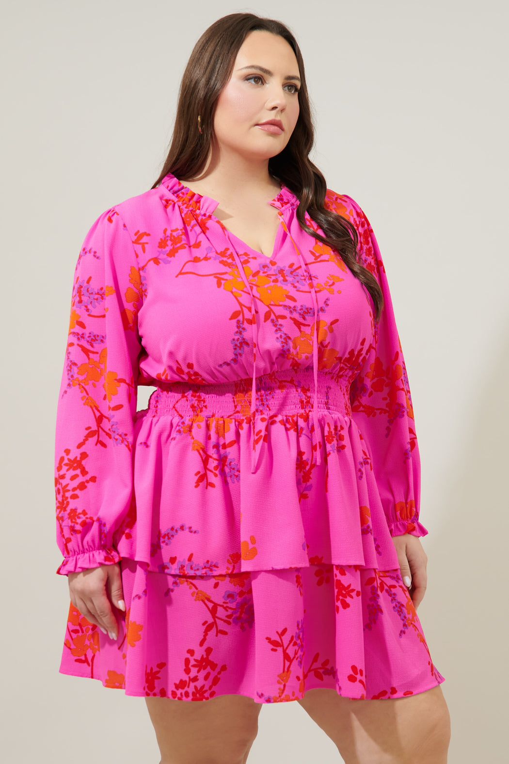 Seiko Floral Starla Smocked Tiered Mini Dress Curve Sugarlips Seiko Floral Starla Smocked Tiered Mini Dress Curve Sugarlips