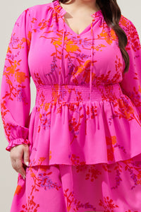 Seiko Floral Starla Smocked Tiered Mini Dress Curve