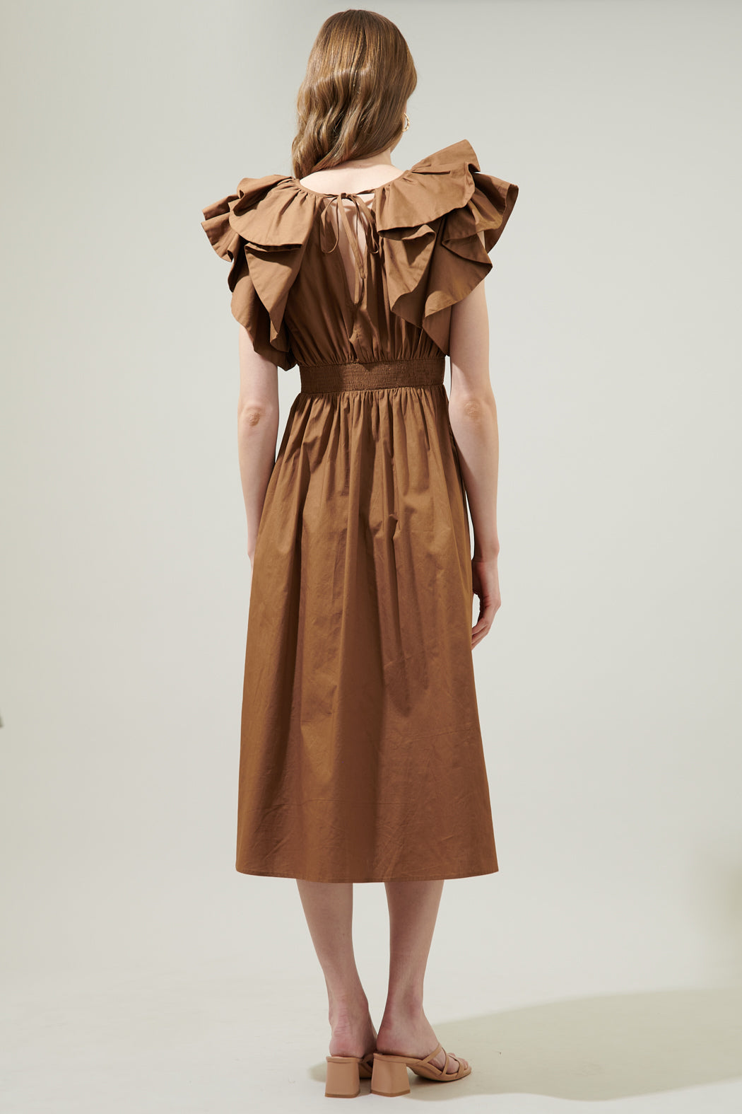Santana Ruffle Sleeve Tie Back Midi Dress Kelly-Green / S by Sugarlips Santana Ruffle Sleeve Tie Back Midi Dress Kelly-Green / S by Sugarlips