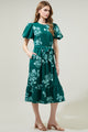 Piney Jacobean Palomino Bubble Sleeve Midi Dress