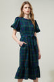 Hudson Plaid Palomino Bubble Sleeve Midi Dress