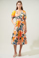 Orange Blossom Hacienda Puff Sleeve MIdi Dress