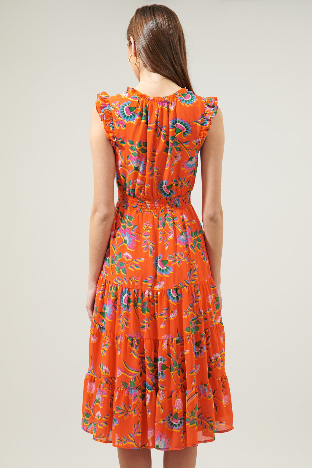 Papaya Floral Pisces Smocked Midi Dress Sugarlips Papaya Floral Pisces Smocked Midi Dress Sugarlips