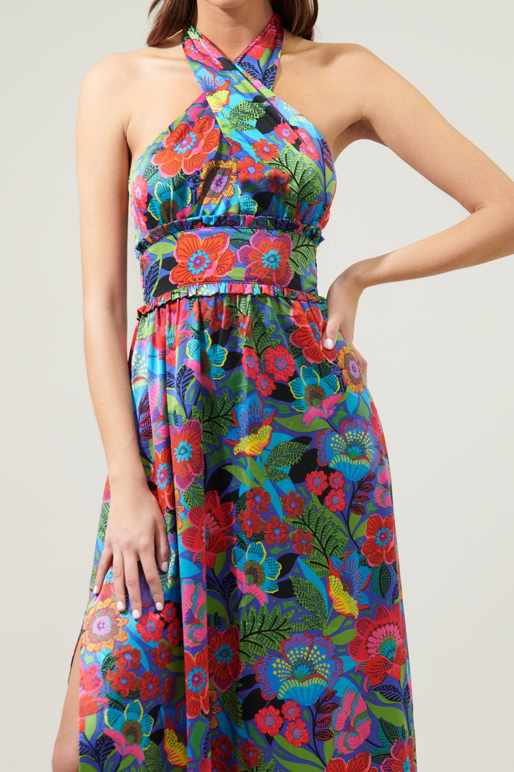 Santa Elena Aries Halter Maxi Dress COBALT-MULTI / S by Sugarlips Santa Elena Aries Halter Maxi Dress COBALT-MULTI / S by Sugarlips