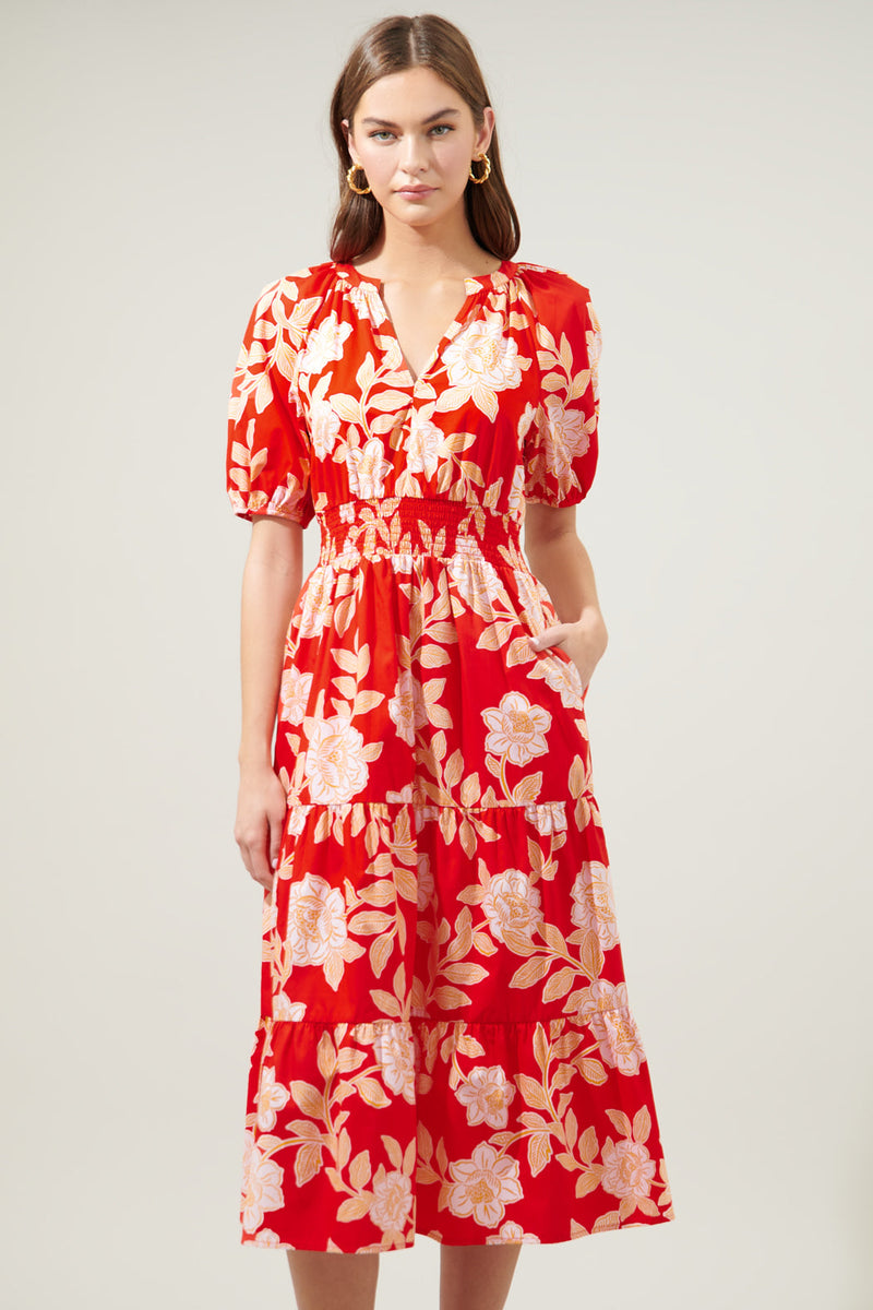 Lilo Tropics Hacienda Puff Sleeve Midi Dress – Sugarlips