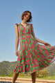 Sandia Floral Pisces Smocked Midi Dress