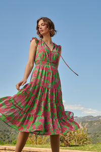 Sandia Floral Pisces Smocked Midi Dress