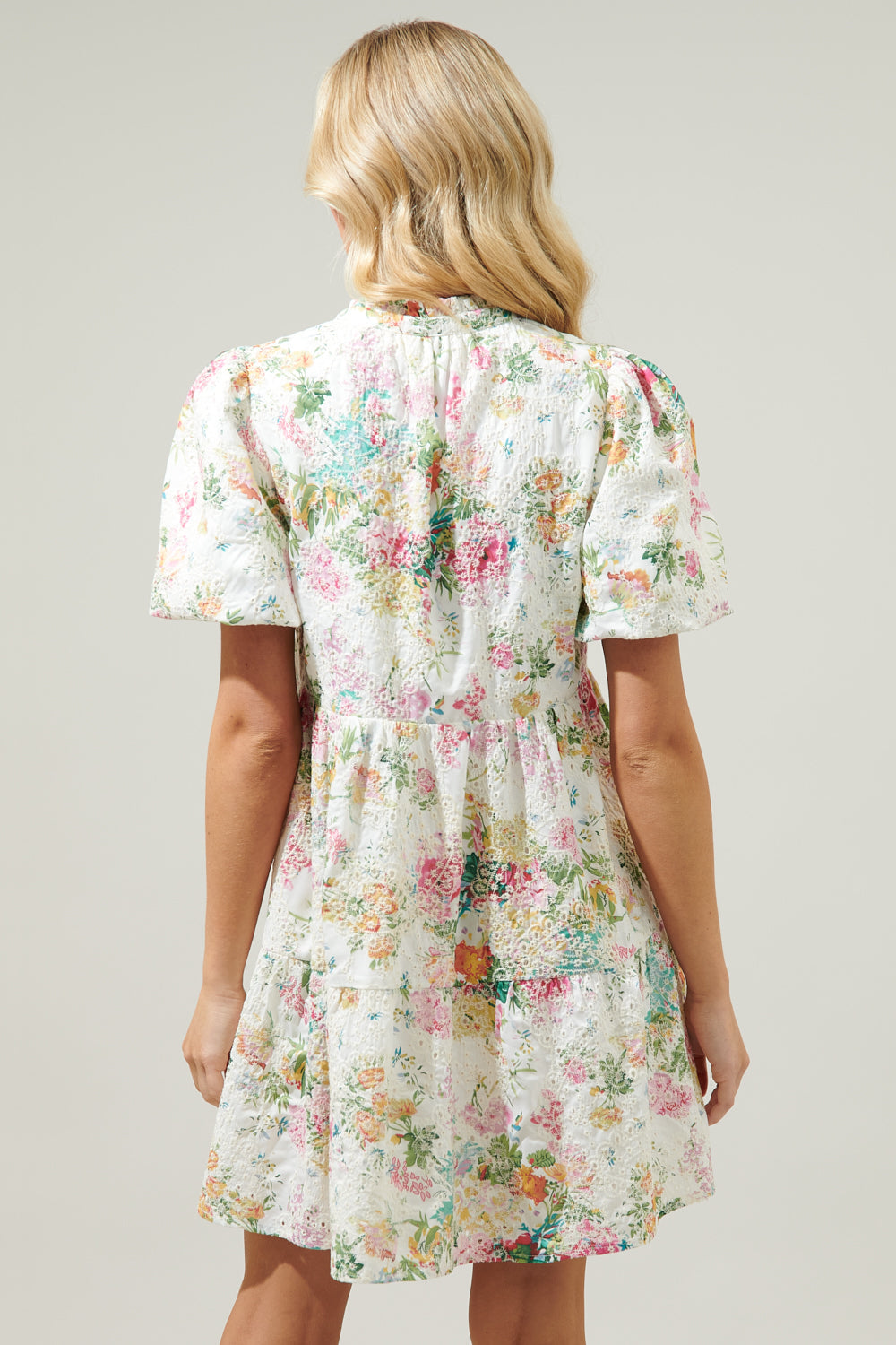 Sommerset Floral Jacey Babydoll Eyelet Mini Dress BLUE-MULTI / L by Sugarlips Sommerset Floral Jacey Babydoll Eyelet Mini Dress BLUE-MULTI / L by Sugarlips