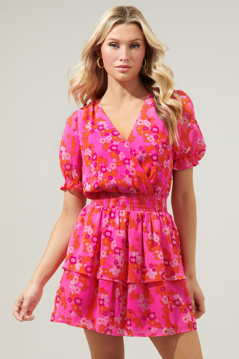 Poppy Punch Amina Surplice Ruffle Mini Dress – Sugarlips