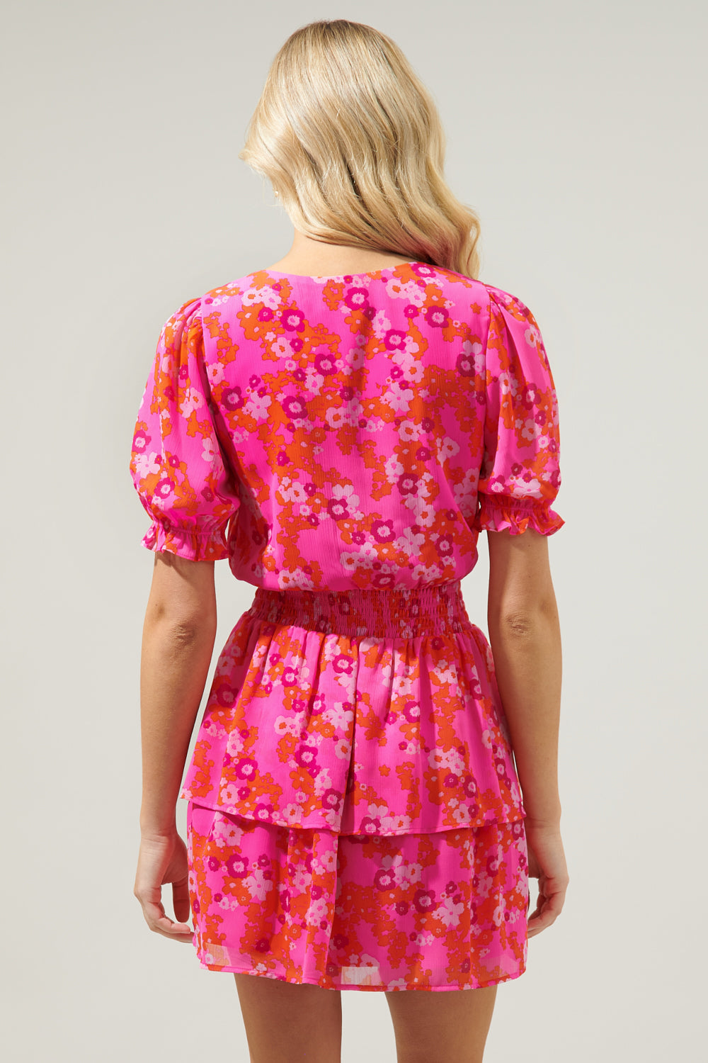Poppy Punch Amina Surplice Ruffle Mini Dress RED-FUCHSIA / M by Sugarlips Poppy Punch Amina Surplice Ruffle Mini Dress RED-FUCHSIA / M by Sugarlips