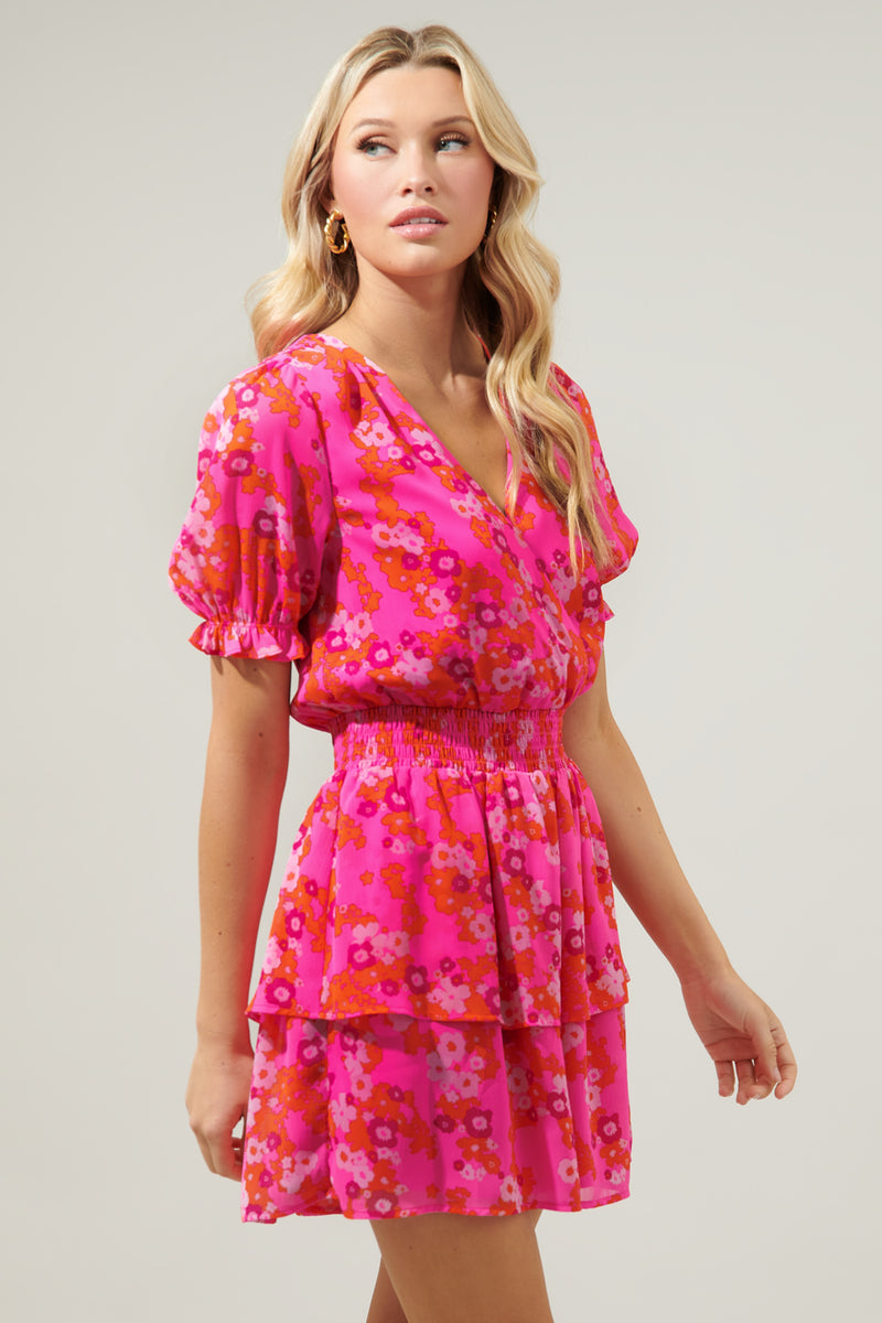 Poppy Punch Amina Surplice Ruffle Mini Dress – Sugarlips