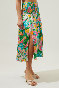 Lanai Multi Tropics Dreamheart Smocked Midi Skirt