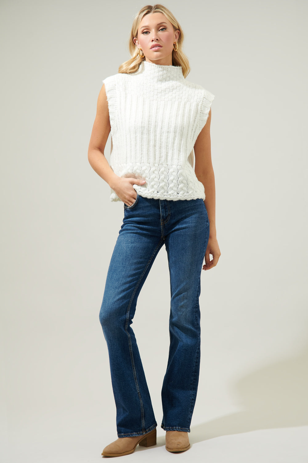 Trish Mixed Knit Mock Neck Sweater Vest – Sugarlips