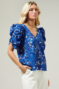 Caspian Floral Chancellor Ruched Sleeve Blouse