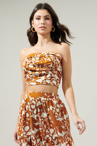 Marida Caramel Floral On the Low Pleated Tube Top