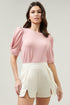Olivia Knot Puff Sleeve Bridal Rose Knit Top
