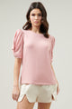 Olivia Knot Puff Sleeve Bridal Rose Knit Top
