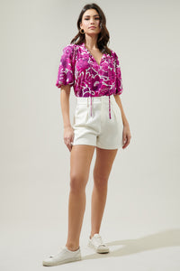 Tropical Orchid Bluebay Puff Sleeve Blouse