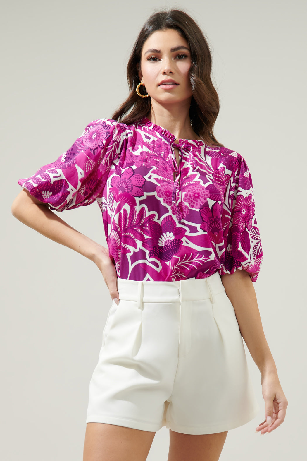 Tropical Orchid Bluebay Puff Sleeve Blouse – Sugarlips