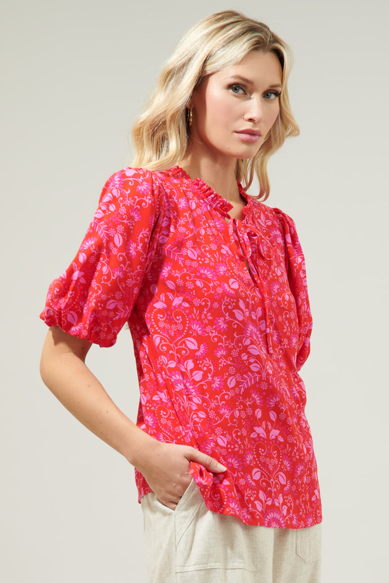 Ranier Pink Paisley Bluebay Puff Sleeve Blouse – Sugarlips