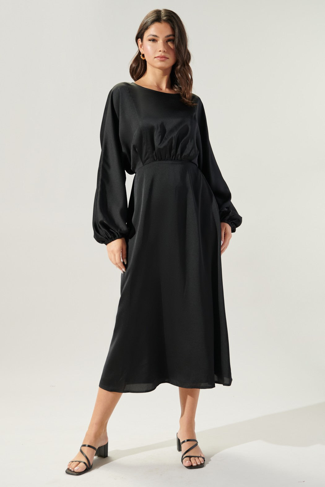 halogen long sleeve midi dress Halogen Twist Front Long Sleeve Midi Dress In Rich Black - 55% Off