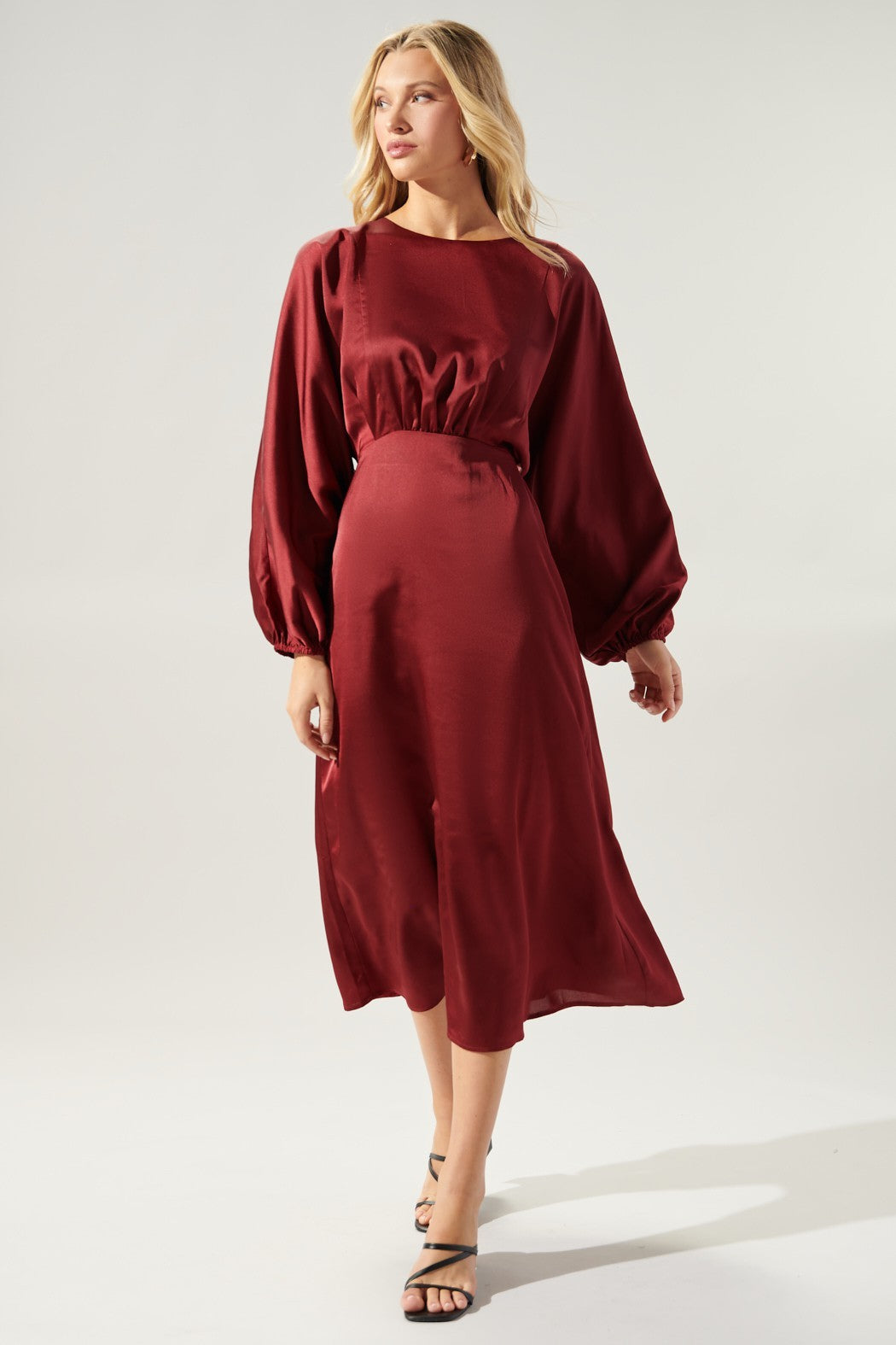trumpet sleeve midi dress Milla Women's Trumpet Gown With Detachable Sleeve