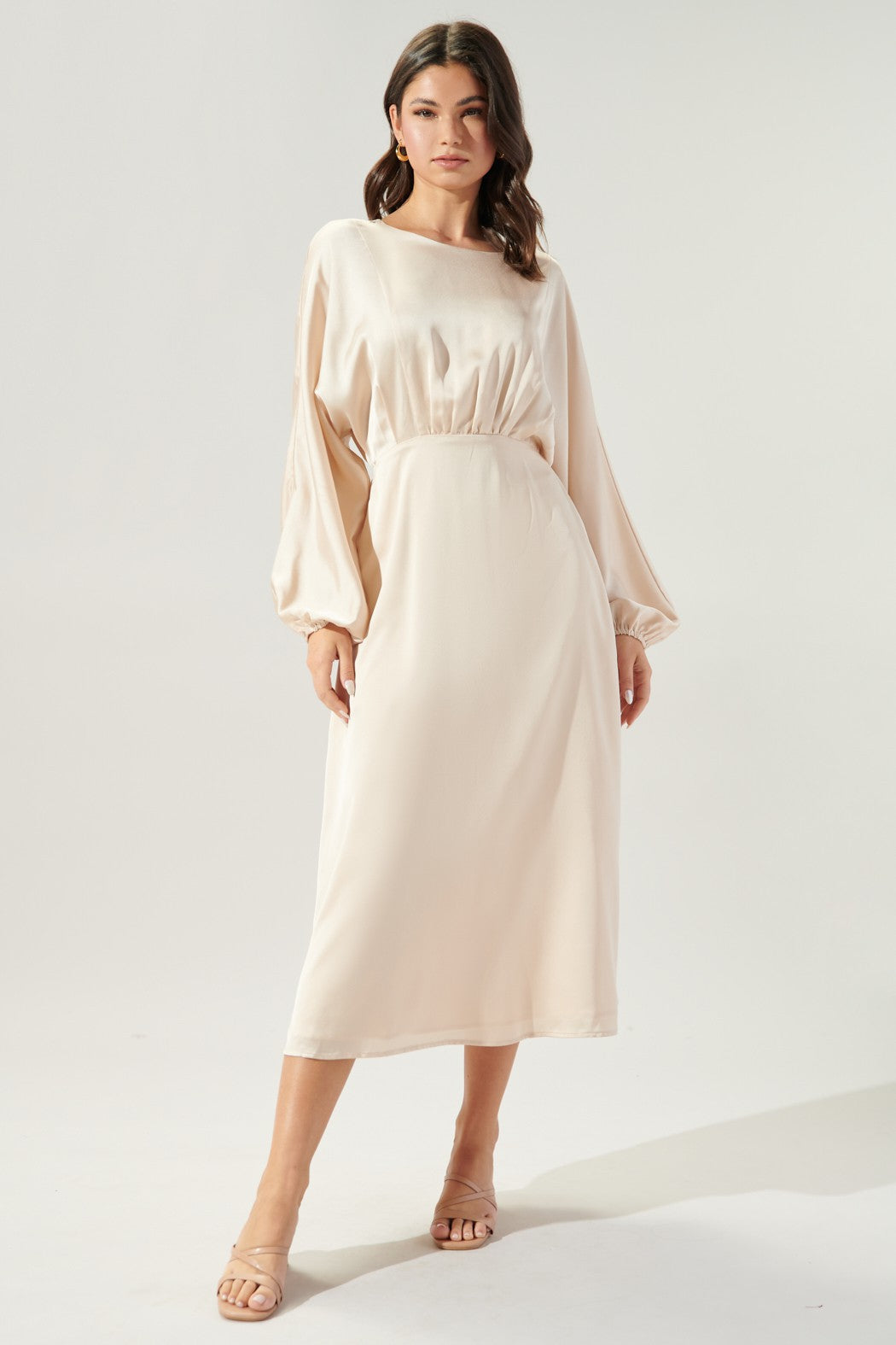 Chateau Satin Dolman Sleeve Midi Dress DUSTY-BLUE / S by Sugarlips