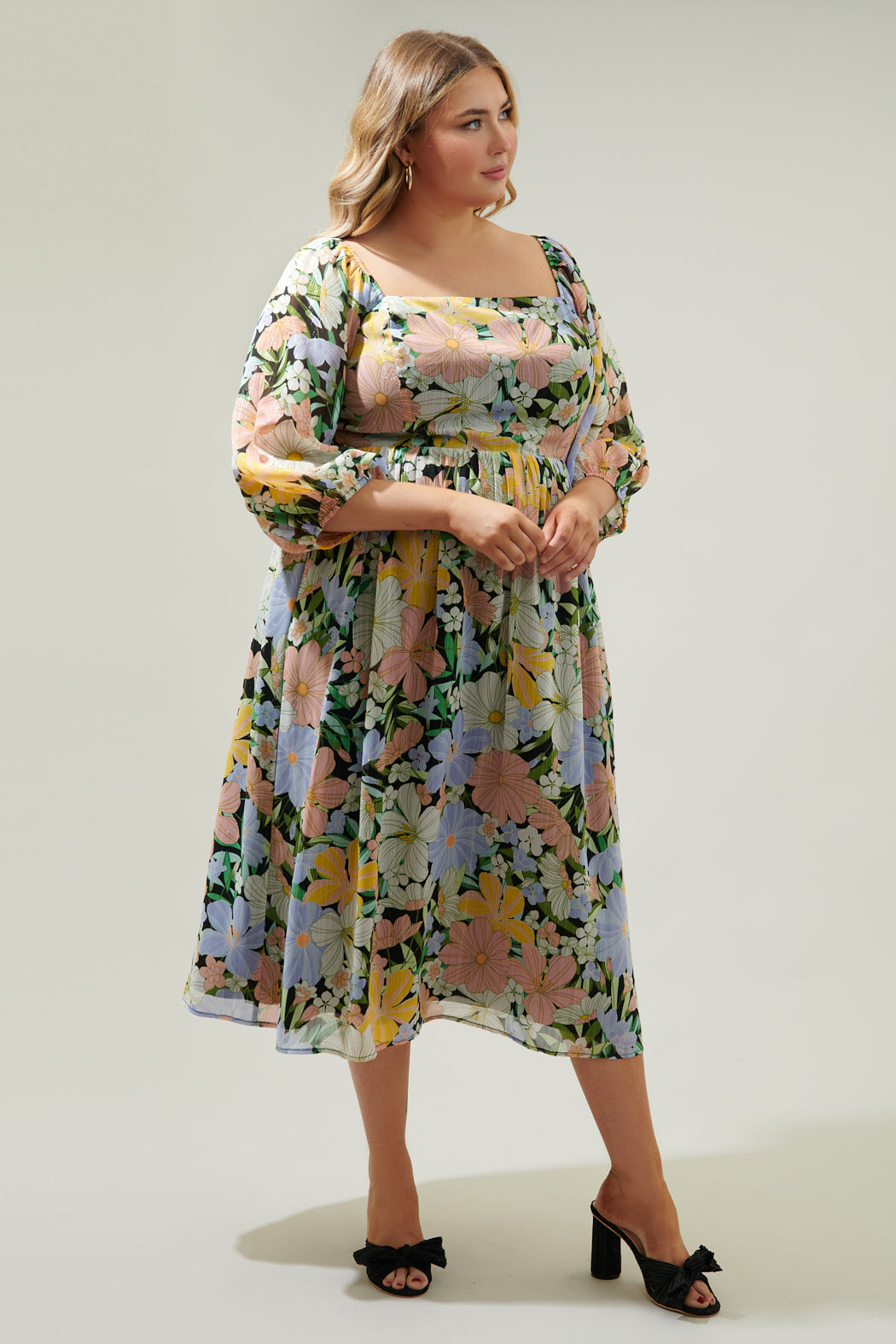 Topanga Floral Amaretto Puff Sleeve Midi Dress Curve Sugarlips Topanga Floral Amaretto Puff Sleeve Midi Dress Curve Sugarlips