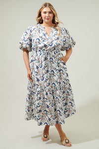 Blanche Floral Ginny Bubble Sleeve Midi Dress Curve