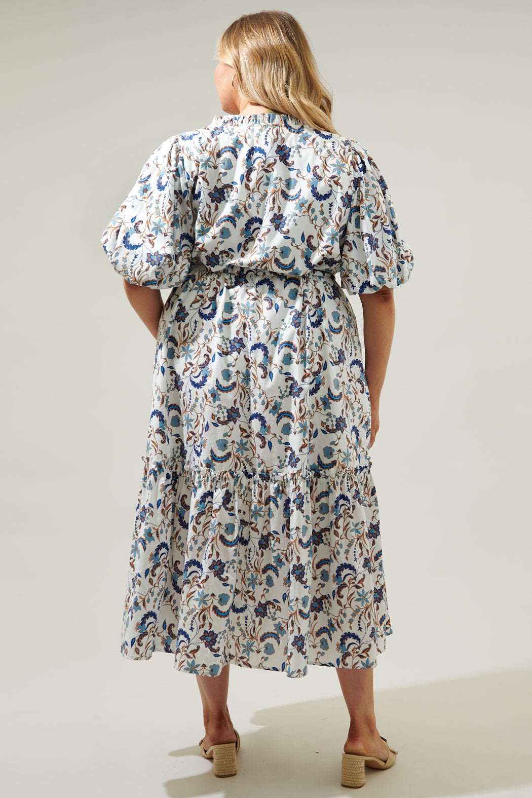 midi bubble dresses Blanche Floral Ginny Bubble Sleeve Midi Dress Curve OFF-WHITE-MULTI / 1X by Sugarlips