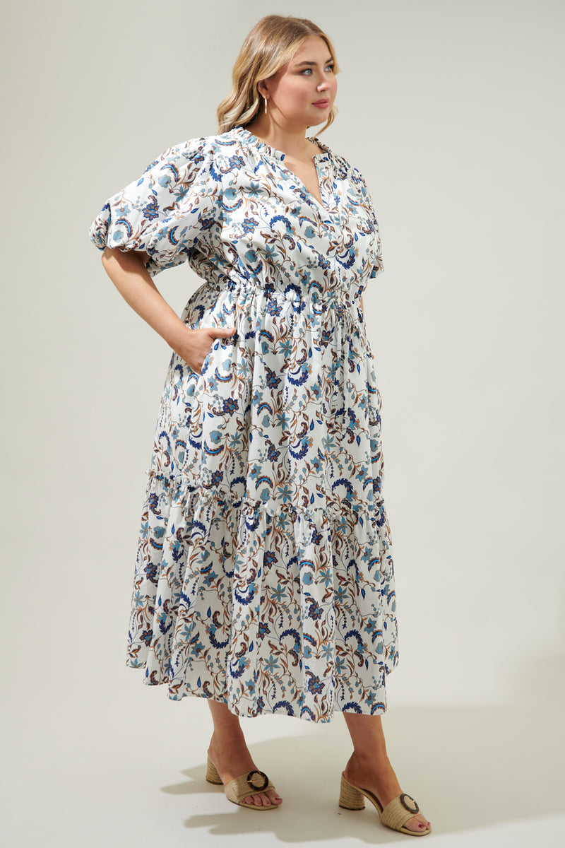 Coral Orange Textured Bubble Sleeve Midi Dress main image 0
