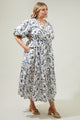 Blanche Floral Ginny Bubble Sleeve Midi Dress Curve