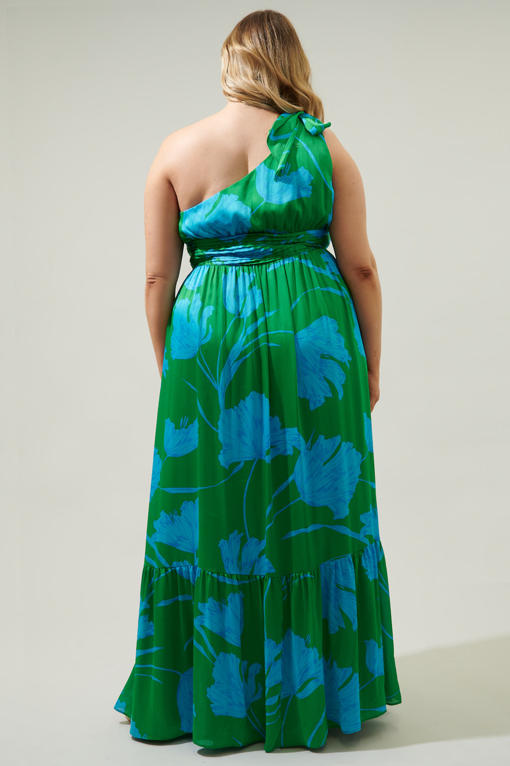 plus size one shoulder maxi dress Seamoss Floral Bayou One Shoulder Maxi Dress Curve KELLY-BLUE-MULTI / 2X by Sugarlips