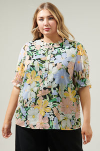 Topanga Floral Tailwind Henley Button Front Blouse Curve