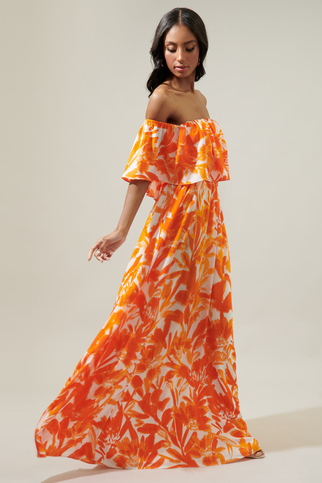 orange tropical dress Aurora Orange Maxi Hawaiian Dress for Tropical Vibes