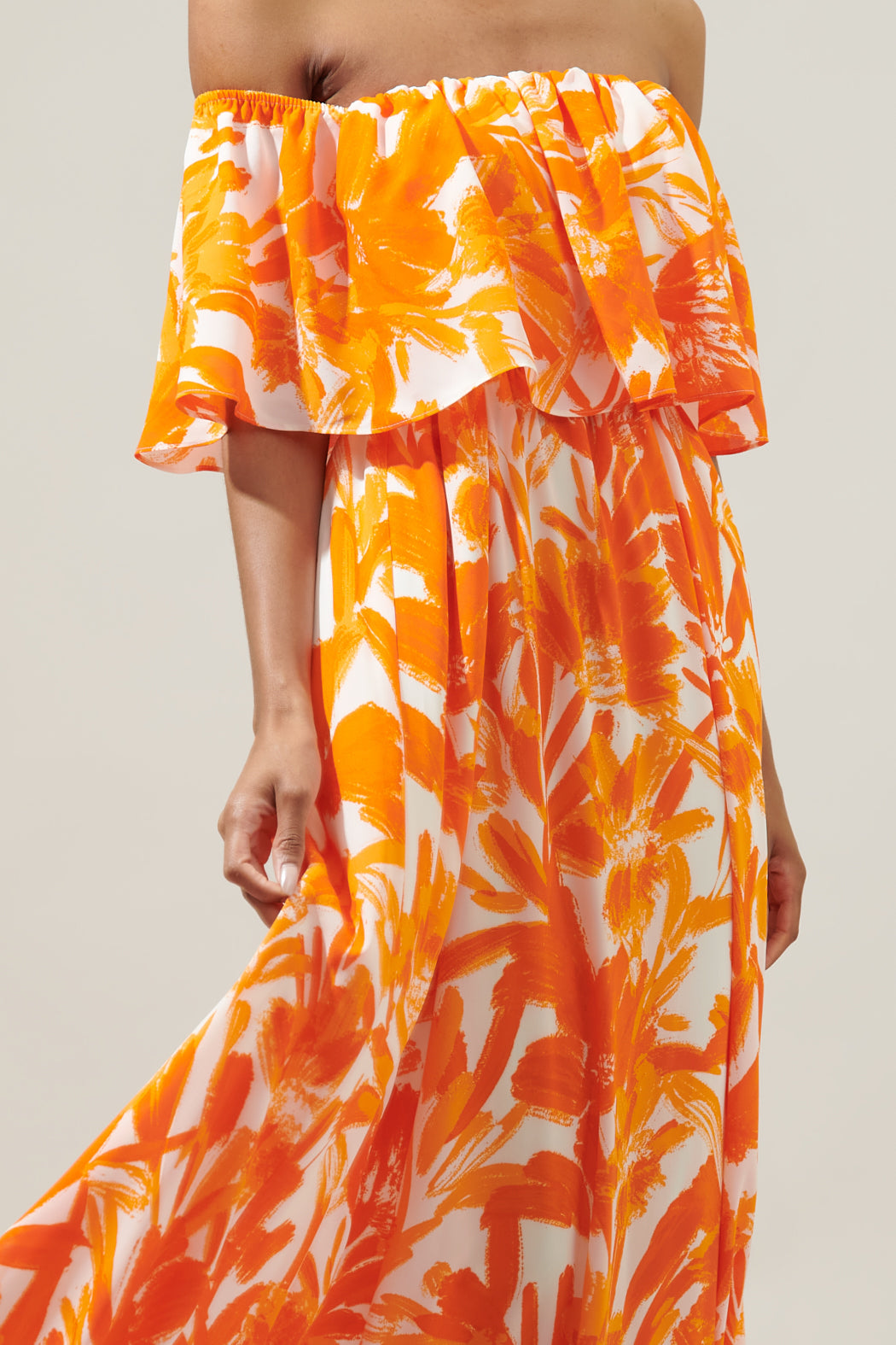 off the shoulder tropical print maxi dress Petal and Pup Women's Harriet Off Shoulder Maxi Dress