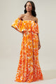 Tropical Dreamsicle Enamored Off the Shoulder Ruffle Dress