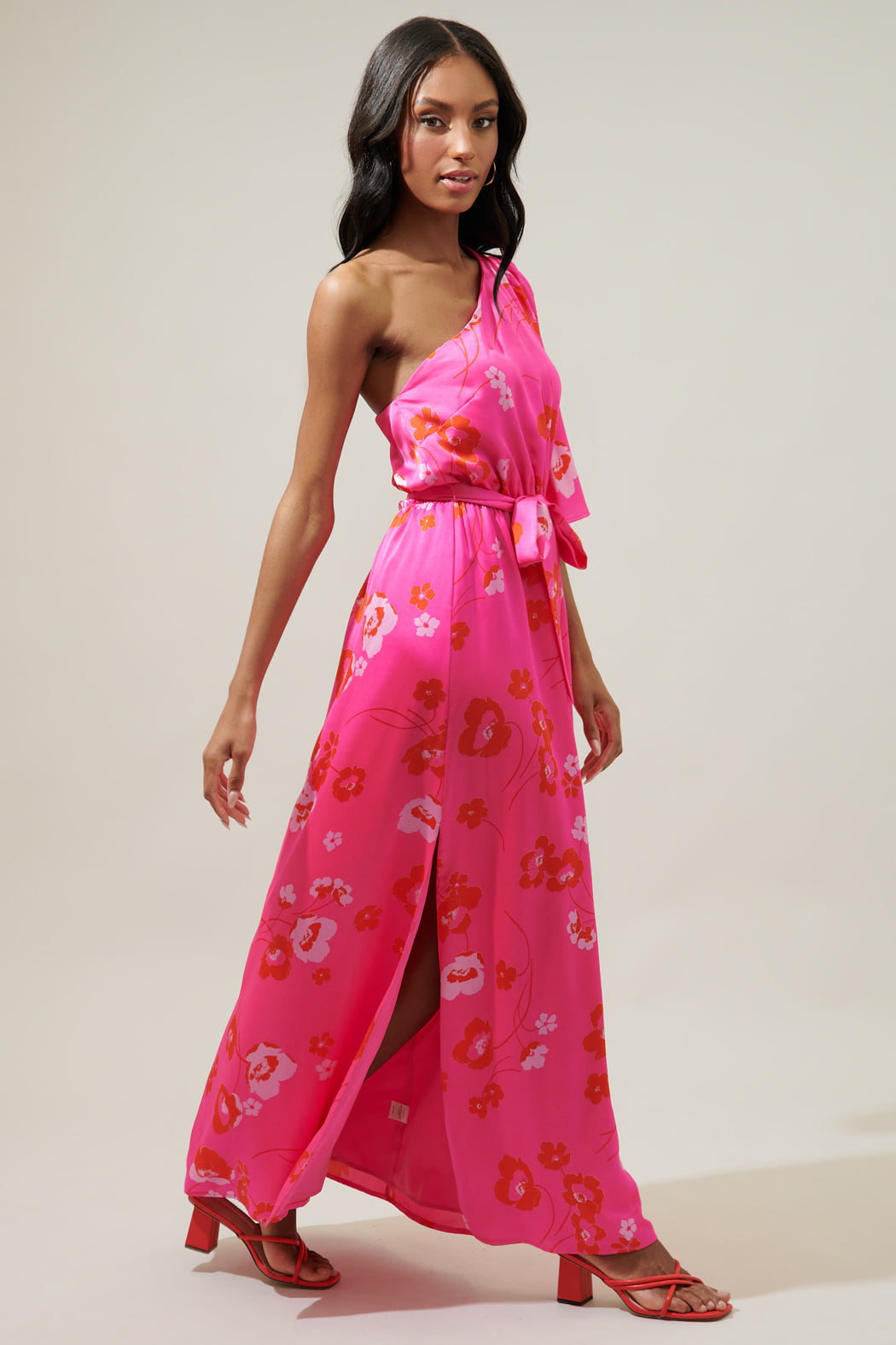 Cherry Blossom Meara One Shoulder Satin Maxi Dress – Sugarlips
