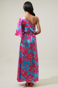 Mahalo Floral Meara One Shoulder Satin Maxi Dress
