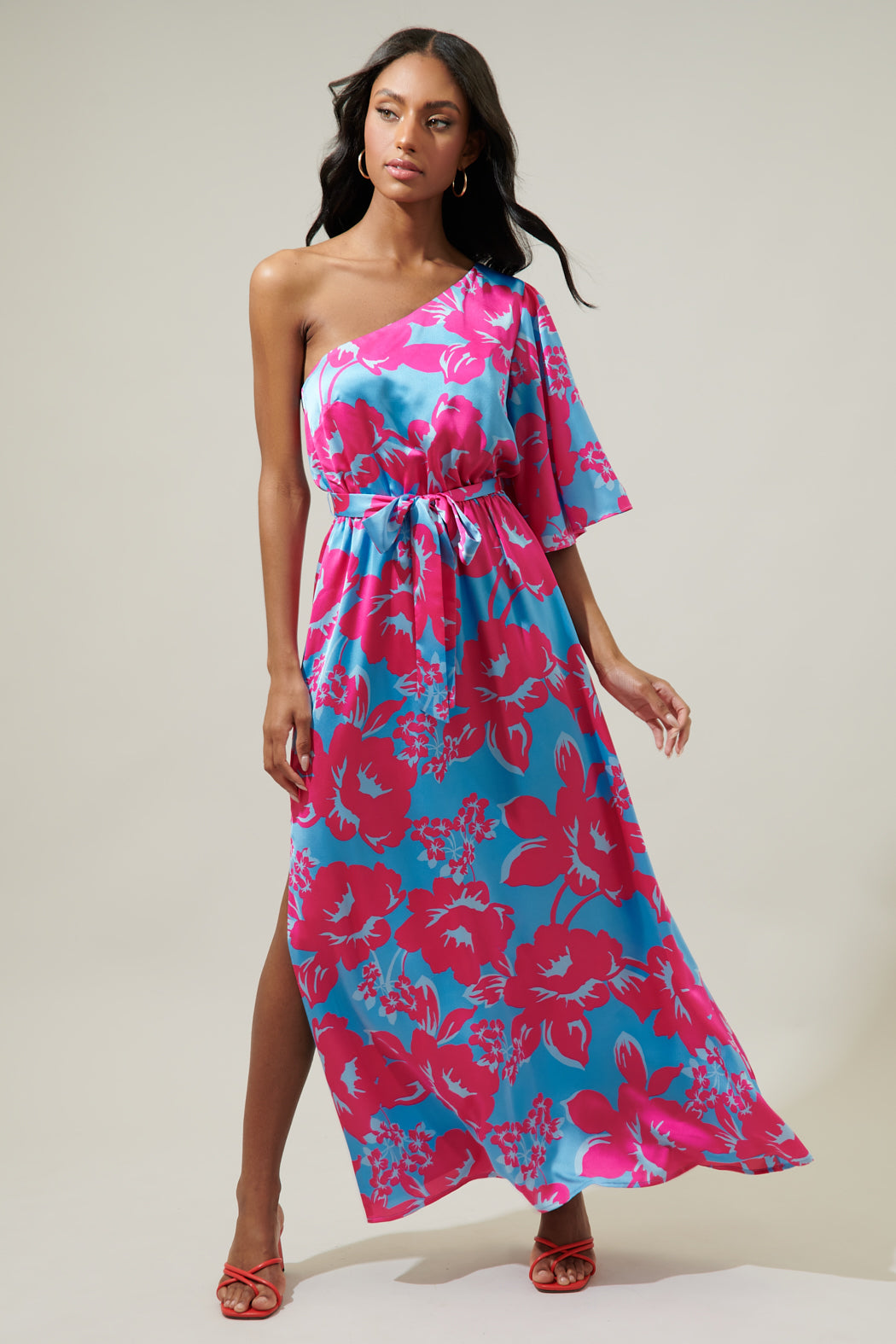 Mahalo Floral Meara One Shoulder Satin Maxi Dress – Sugarlips
