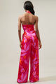 Sangria Abstract After Hours Satin Backless Halter Jumpsuit